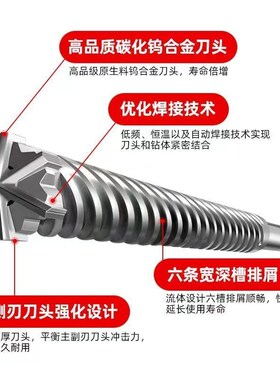 六刃冲击钻头穿墙钻头十字电锤钻头六角方头圆头钢筋电混凝土打孔