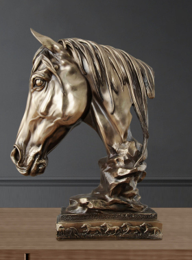 创意马头摆件仿铜树脂装饰品冷铸铜工艺品欧式复古V风别墅酒店软