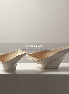 现代轻奢几何抽象金色陶t瓷果盘样板房客厅餐桌茶几软装置物盘摆