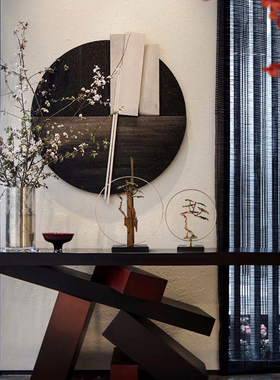 创意办公室摆件新中式禅意迎客松客厅书K房玄关装饰品摆设工艺品