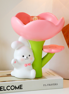 奶油风兔子树脂摆件入户玄关钥y匙收纳客厅桌面家居装饰品生日礼