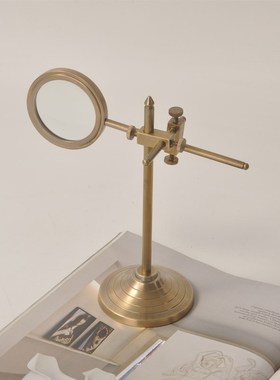 印度进口手工纯铜覆古带支架放大镜书房家居M摆饰饰品桌面做旧客