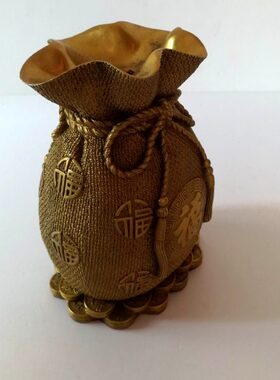 纯铜存钱罐招财摆件铜金属存钱袋福袋储蓄罐聚宝盆家居客厅装饰品