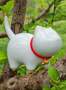 钧瓷摆件生日礼物礼盒装小猫可爱创意陶瓷吉祥猫茶.宠生日礼物