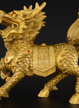 铜麒麟摆件一对m纯铜客厅玄关办公室火麒麟摆件大号