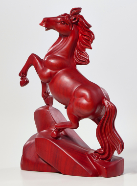 红花梨木雕马摆件实木工艺品红木马到成功生肖马摆件家Z居开业礼