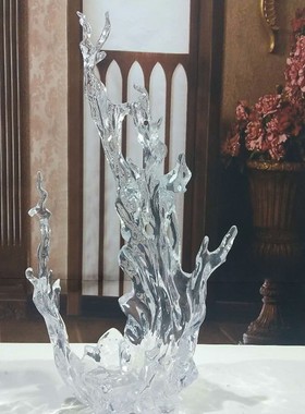 现代酒店大厅g工艺浪花摆件透明树脂雕塑别墅样板房售楼处软装饰
