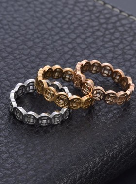 泰爱你时尚日日k见镂空铜钱戒指男女钱币招财钛钢指环