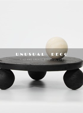 现代侘寂风仿洞石高脚托盘摆件客厅展厅K样板间茶几桌面装饰收纳