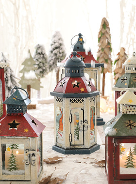 北欧复古铁艺蜡烛烛台防风路引风灯灰庭院创意家T居摆件圣诞装饰