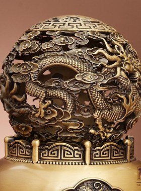 黄铜九转乾坤鼎时来运转摆件店铺开业工I艺礼品龙凤戏珠办公室装