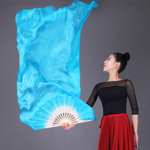 扇子跳舞扇真丝舞蹈扇子加长成人儿童古典舞长绸扇古风渐变锦鲤抄 - 图0