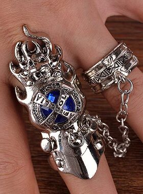 复古男士戒指韩版个性指环朝人龙头潮流摇滚骷髅关节戒指指套长款