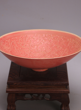 宋定窑红釉鹿图斗笠碗 盘子 仿宋代G旧货瓷器古玩 山一林烟河外