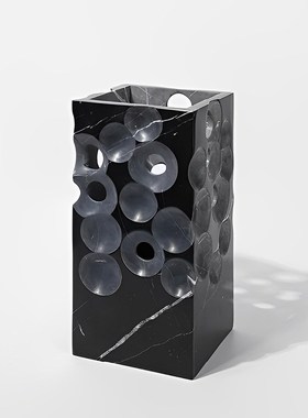 Desigcenr现代极简样板间大理石镂空方口花器餐蜡烛牛骨储物罐摆