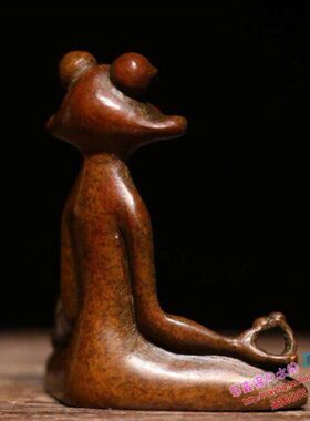 纯铜手工仿古实心紫铜茶宠小物件 参禅青蛙打坐莲花香插 茶道摆件