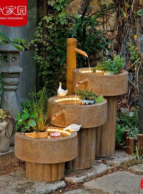 日式庭院流水摆件室内入户外别墅花园循环水景观养鱼造景布置装饰