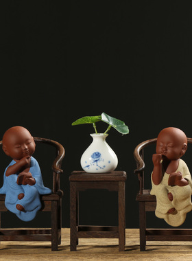 中式禅意a小和尚鸡翅木太师椅摆件家居饰品客厅桌面茶桌摆设装饰