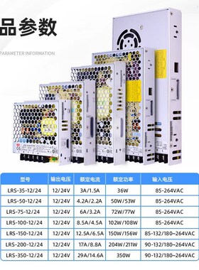 LRS-100W明纬24V/12V/5V开关电源15/36/48/3.3直流S NES变压器RS