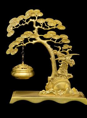 宏达 黄铜松鹤延年铜吊炉 迎客松香炉礼品装饰铜器摆件