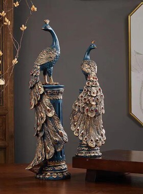 新中式客创意g孔雀装饰摆件酒店孔雀厅办室玄装饰品关家居饰公品