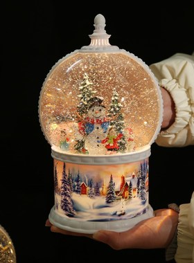 圣诞节梦幻e飘雪花圆球旋转音乐盒创意圣诞树雪人摆件送人生日礼