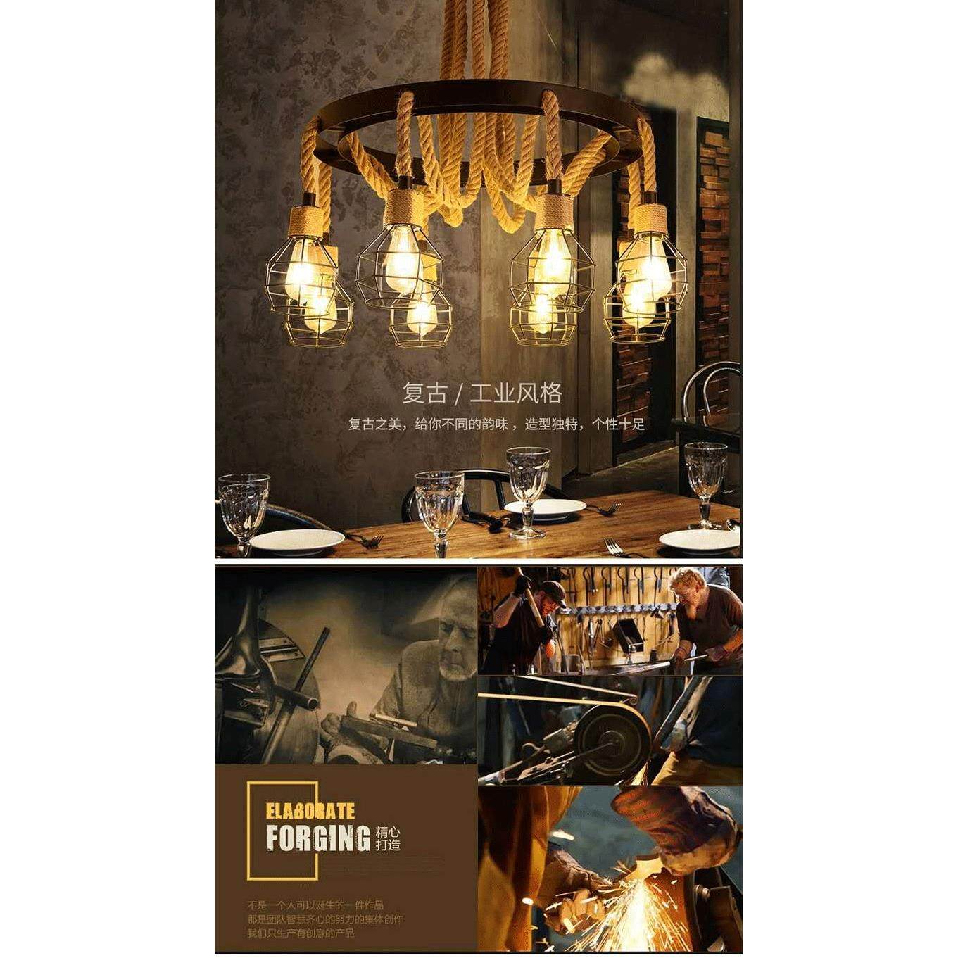 麻绳吊灯餐厅酒吧网咖火锅店创意loft服装店工业风复古麻绳吊灯,淘宝优惠券,粉丝福利购,淘宝优惠卷