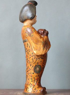 唐三彩仕女陶瓷胖妞陶俑鎏金家居装饰客厅古玩仿古收藏电视柜摆件