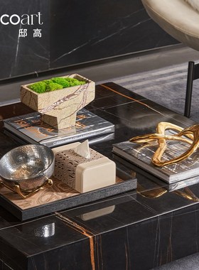 现代轻奢风休息区沙发茶几书房书柜几何系列抽Q象情绪稳定金属摆