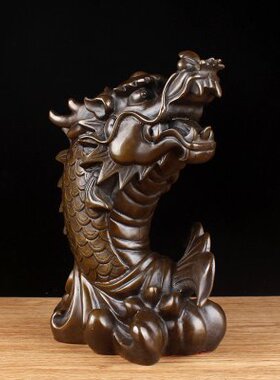 铜艺坊 全铜龙鱼摆件大号龙头月年年有鱼家居客厅办公桌装饰品