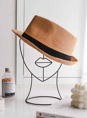 北欧复古桌面抽象铁m艺人脸置帽架简约创意金属个性手工工艺品摆