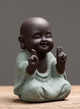 中式禅意创意六度小n和尚陶瓷摆件家居博古架装饰品办公桌紫砂摆