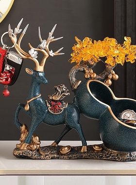 水晶招财糜d鹿玄关钥匙收纳摆件入户进门口鞋柜装饰品乔迁新居礼