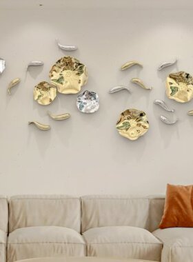 创意立体鱼壁饰墙饰挂件新中式客厅餐厅背景墙面复古玄关装饰荷叶