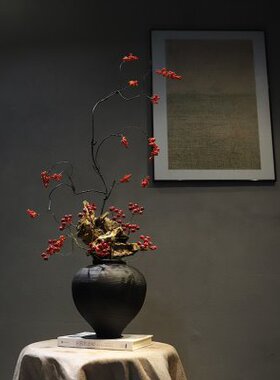 禅意新中式花瓶树脂摆件宋代美学民宿家居玄关桌别墅侘寂高级装饰