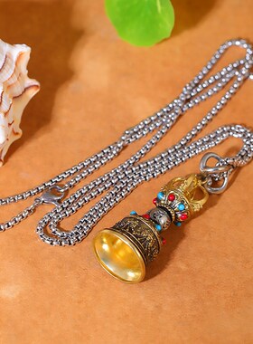 纯铜五股金刚铃吊坠藏式民族风男女款镶嵌彩珠六U字真言吊坠挂件