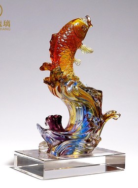 淄博琉璃富贵一生家居客厅玄关鱼摆件送朋M友领导创意大气工艺礼