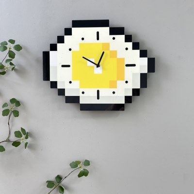 卡通像素煎蛋钟表客厅餐厅创意装饰时钟静音免打孔家用儿童房挂钟,淘宝优惠券,粉丝福利购,淘宝优惠卷
