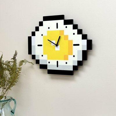 卡通像素煎蛋钟表客厅餐厅创意装饰时钟静音免打孔家用儿童房挂钟,淘宝优惠券,粉丝福利购,淘宝优惠卷