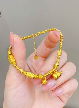 金店同款沙金h古法小葫芦福牌珠珠手链福禄算盘跑环手饰送女友礼