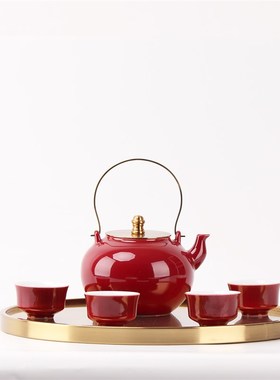 新中式几何桌面金属陶瓷托盘y样板房售楼处家居客厅茶几果盘装饰