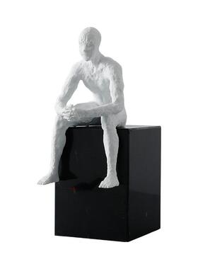 简约现代黑白色树脂思考者人物雕塑摆件书房样板间桌面装饰