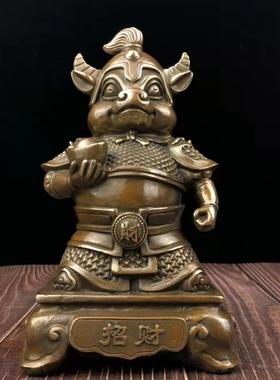 仿古黄铜生肖牛工艺品铜牛年大吉摆件牛将门神家居摆设