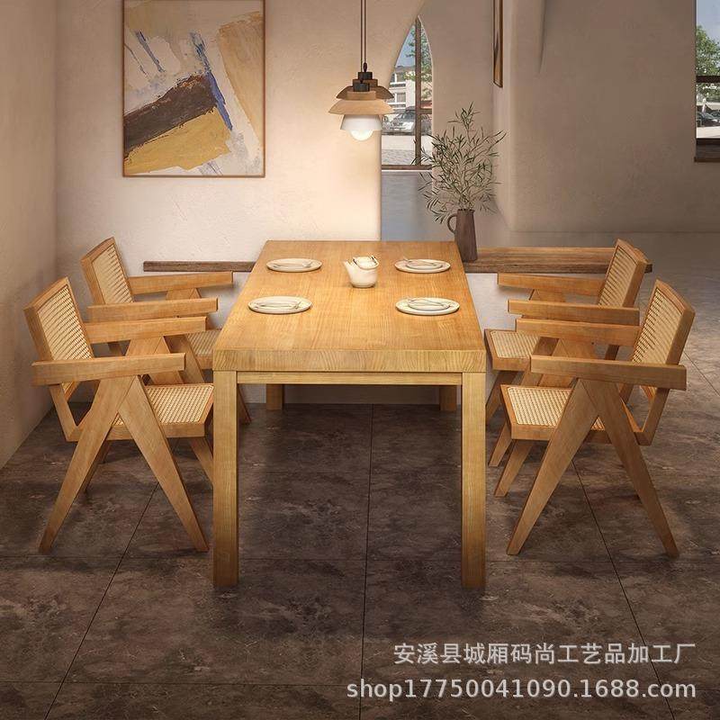 食堂快餐厅实木长桌商用奶茶小吃店餐桌椅组合简约面馆长条桌子,淘宝优惠券,粉丝福利购,淘宝优惠卷