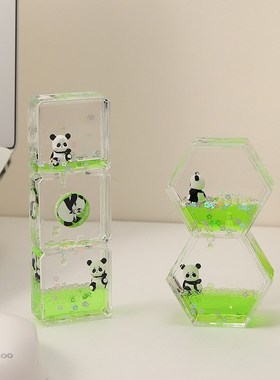 可爱熊猫创意沙漏办公p室桌面摆件情绪稳定解压油漏公主女生小礼