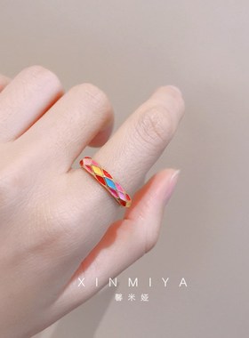 个性网红彩色滴釉戒m指女简约高级感不褪色开口指环2024新款食指