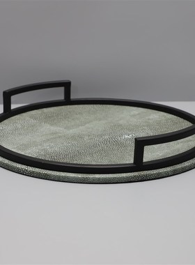 现代简约金属皮革托盘样板t房售楼部卧室客厅餐厅厨房家居饰品摆