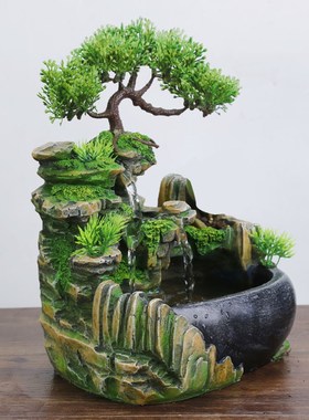 带发财树假山流水喷泉迷你小鱼缸节庆礼品办公桌R微景观装饰品摆