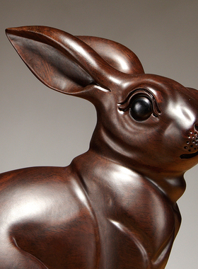 黑檀木雕兔子摆j件实木质动物十二生肖兔家居客厅装饰品红木工艺