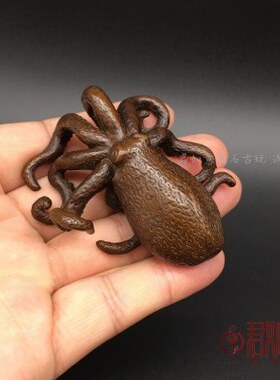 实心铜章鱼摆件 八爪鱼茶台铜茶宠小鱿鱼迷你小章鱼海洋生物